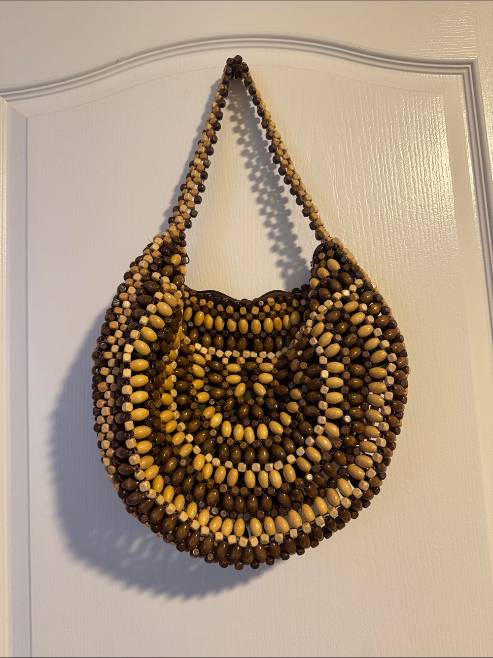 Handcrafted Beaded Shoulder Bag in Brown & Cream